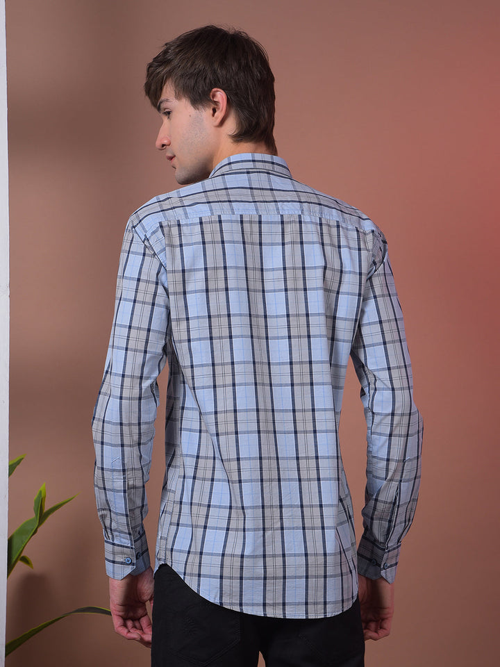 cobb blue checked slim-fit casual shirt