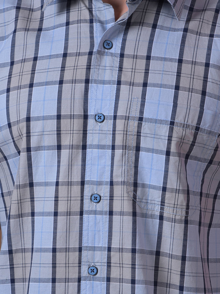 cobb blue checked slim-fit casual shirt