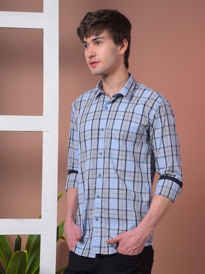 COBB BLUE CHECKED SLIM-FIT CASUAL SHIRT