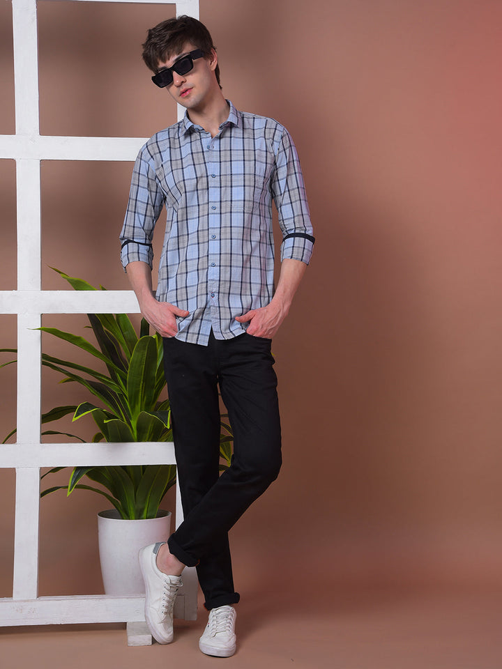 COBB BLUE CHECKED SLIM-FIT CASUAL SHIRT