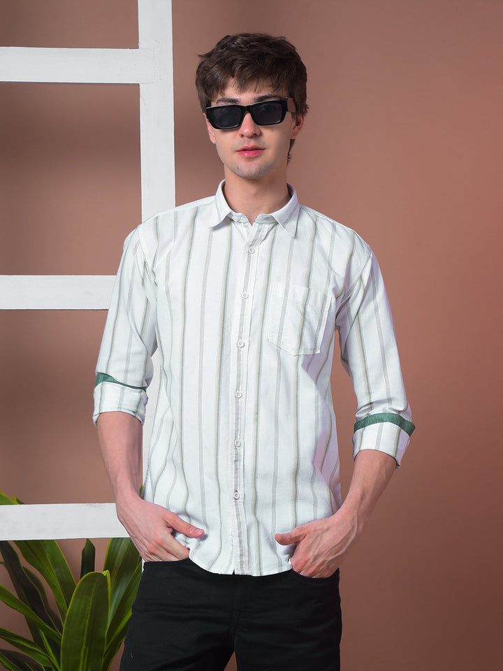 cobb light green striped slim-fit casual shirt