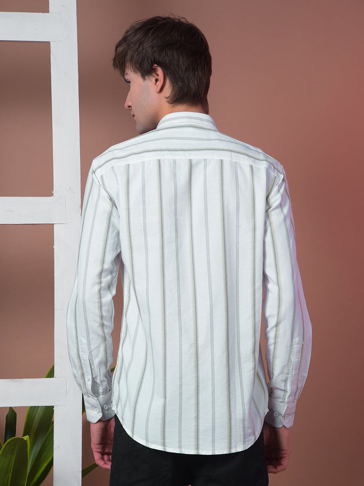 cobb light green striped slim-fit casual shirt