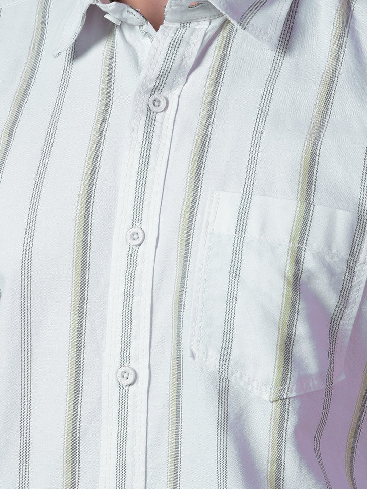 cobb light green striped slim-fit casual shirt