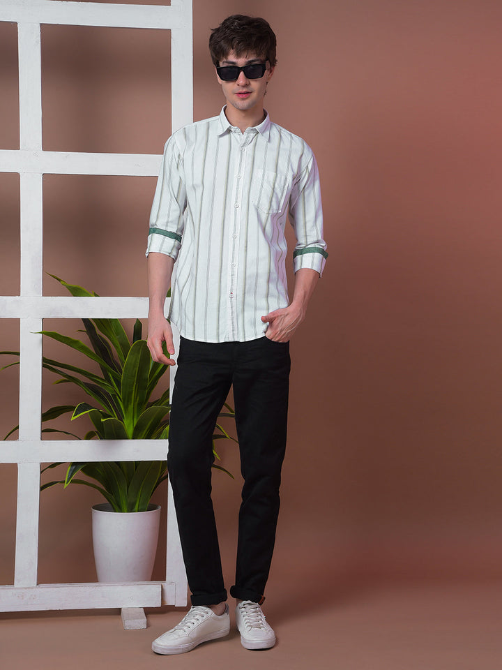 COBB LIGHT GREEN STRIPED SLIM-FIT CASUAL SHIRT