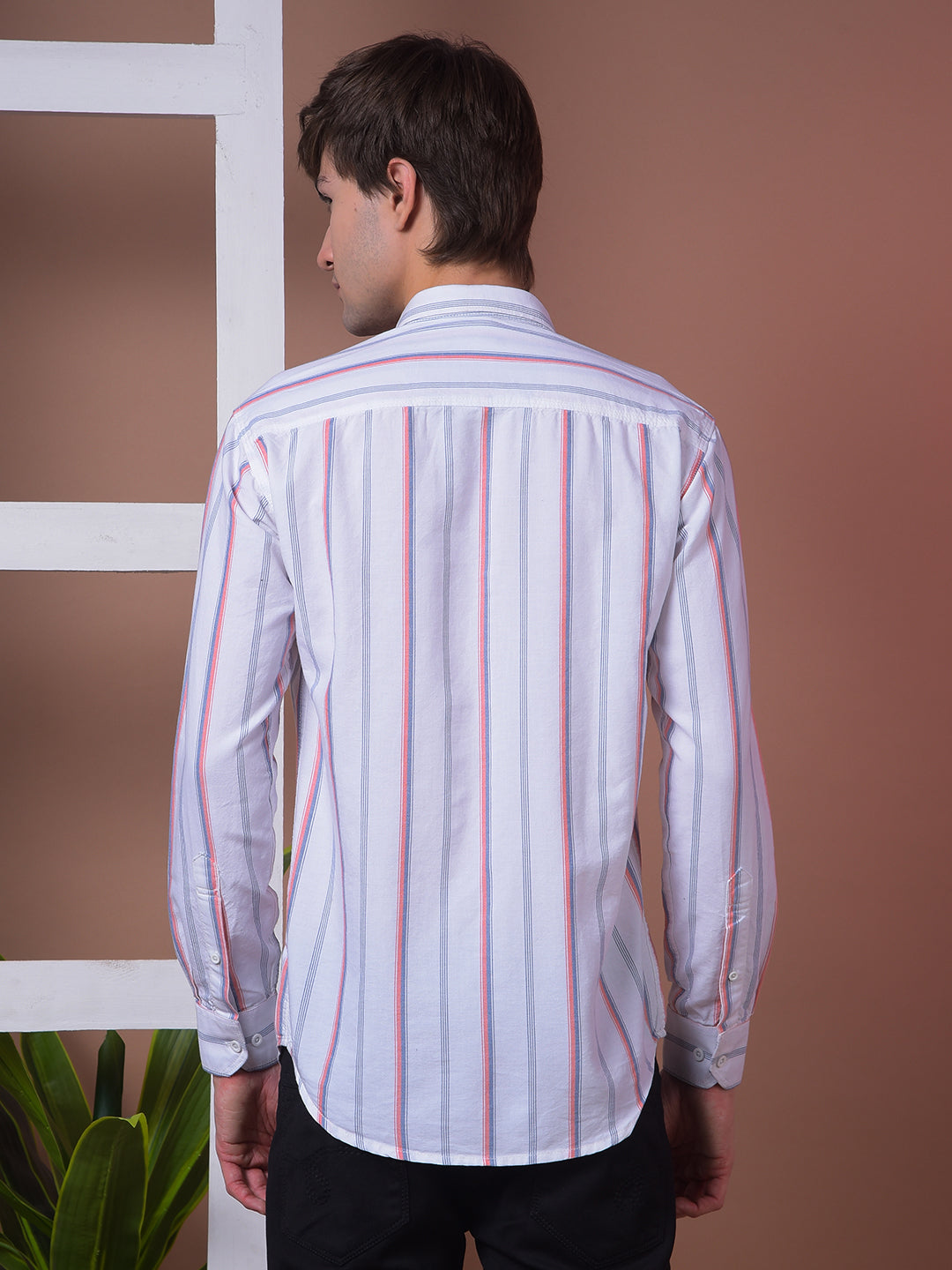cobb orange striped slim-fit casual shirt