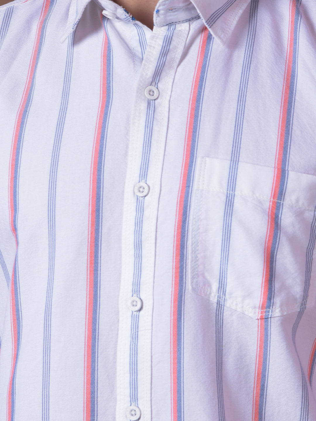 cobb orange striped slim-fit casual shirt