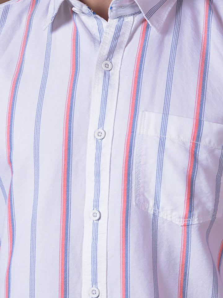 cobb orange striped slim-fit casual shirt