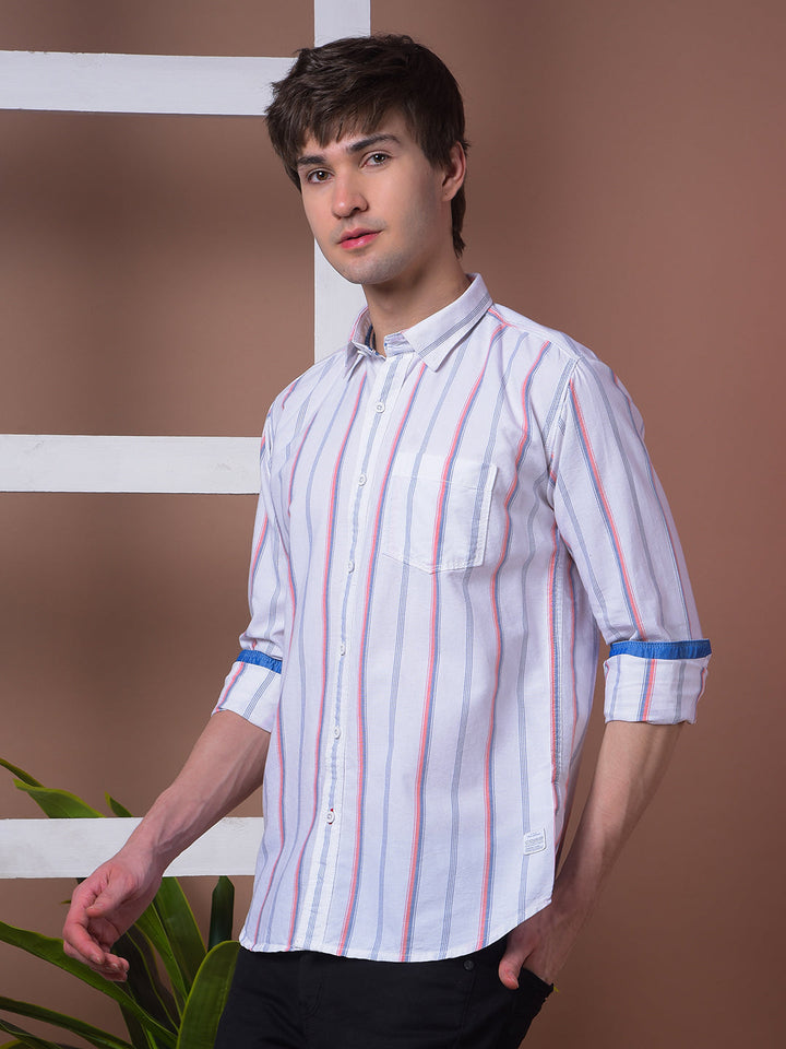 COBB ORANGE STRIPED SLIM-FIT CASUAL SHIRT