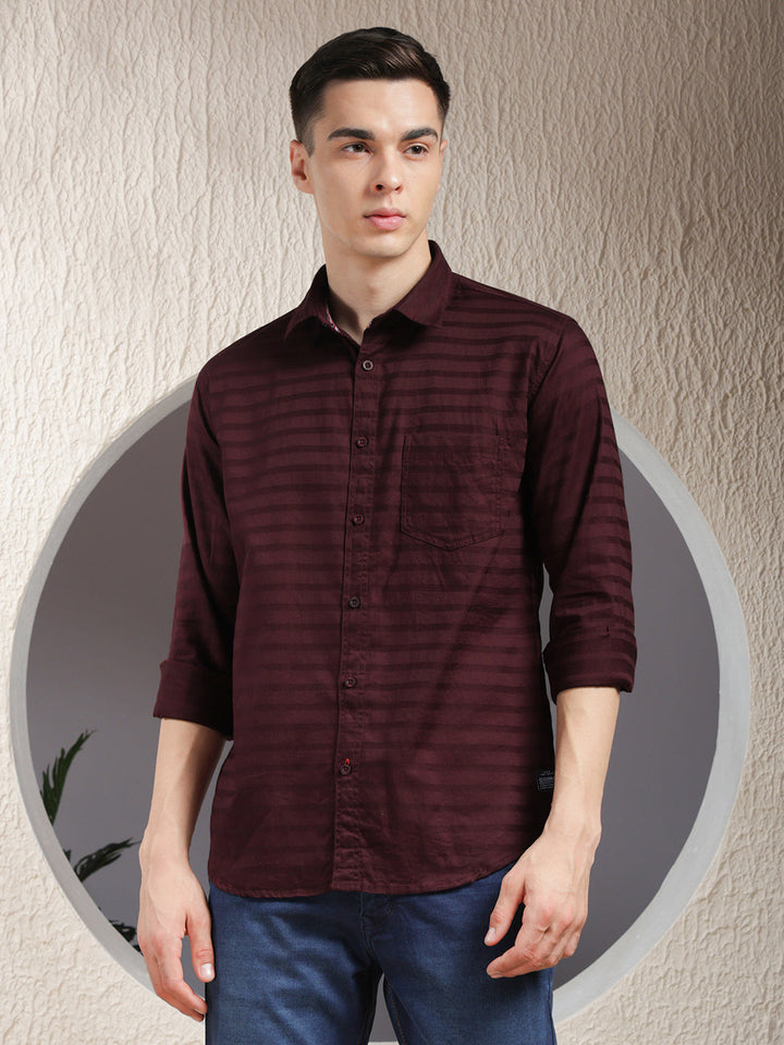cobb wine striped slim-fit casual shirt