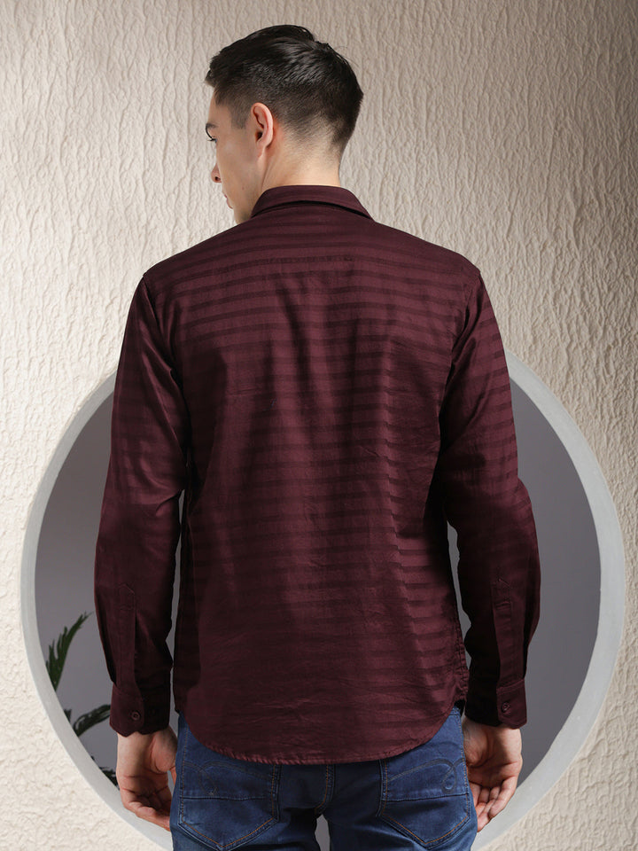 cobb wine striped slim-fit casual shirt