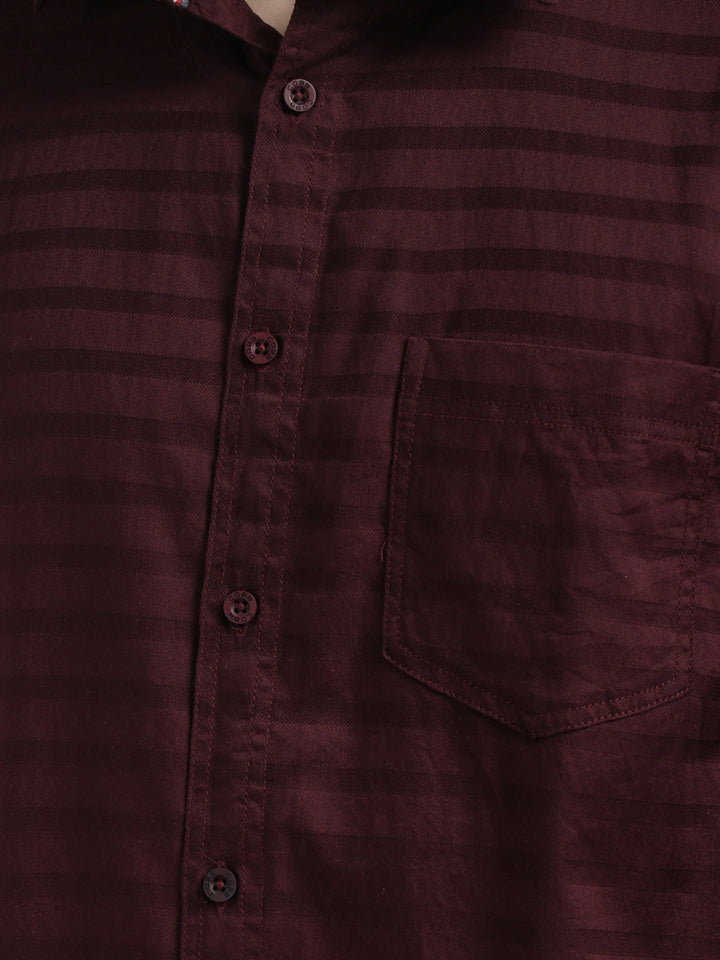 cobb wine striped slim-fit casual shirt