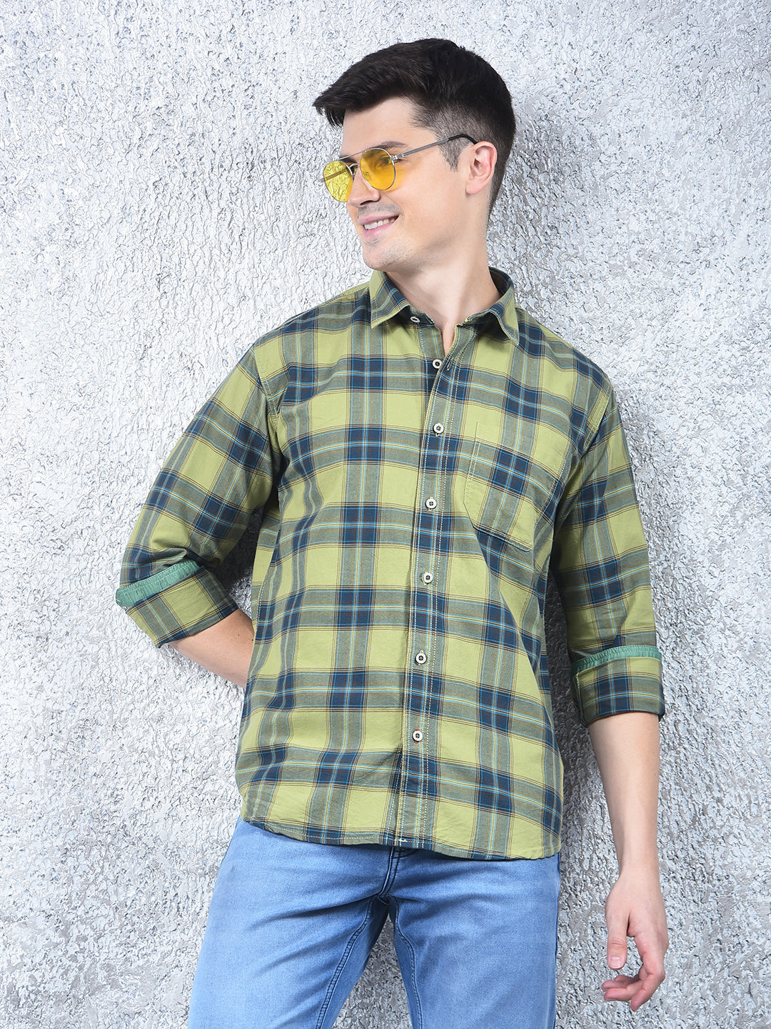cobb mehandi checked casual shirt