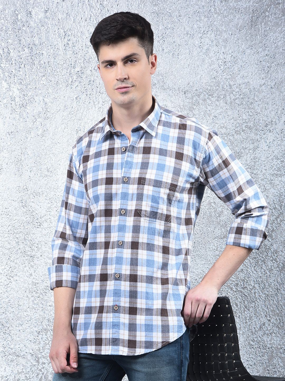 cobb blue checked casual shirt
