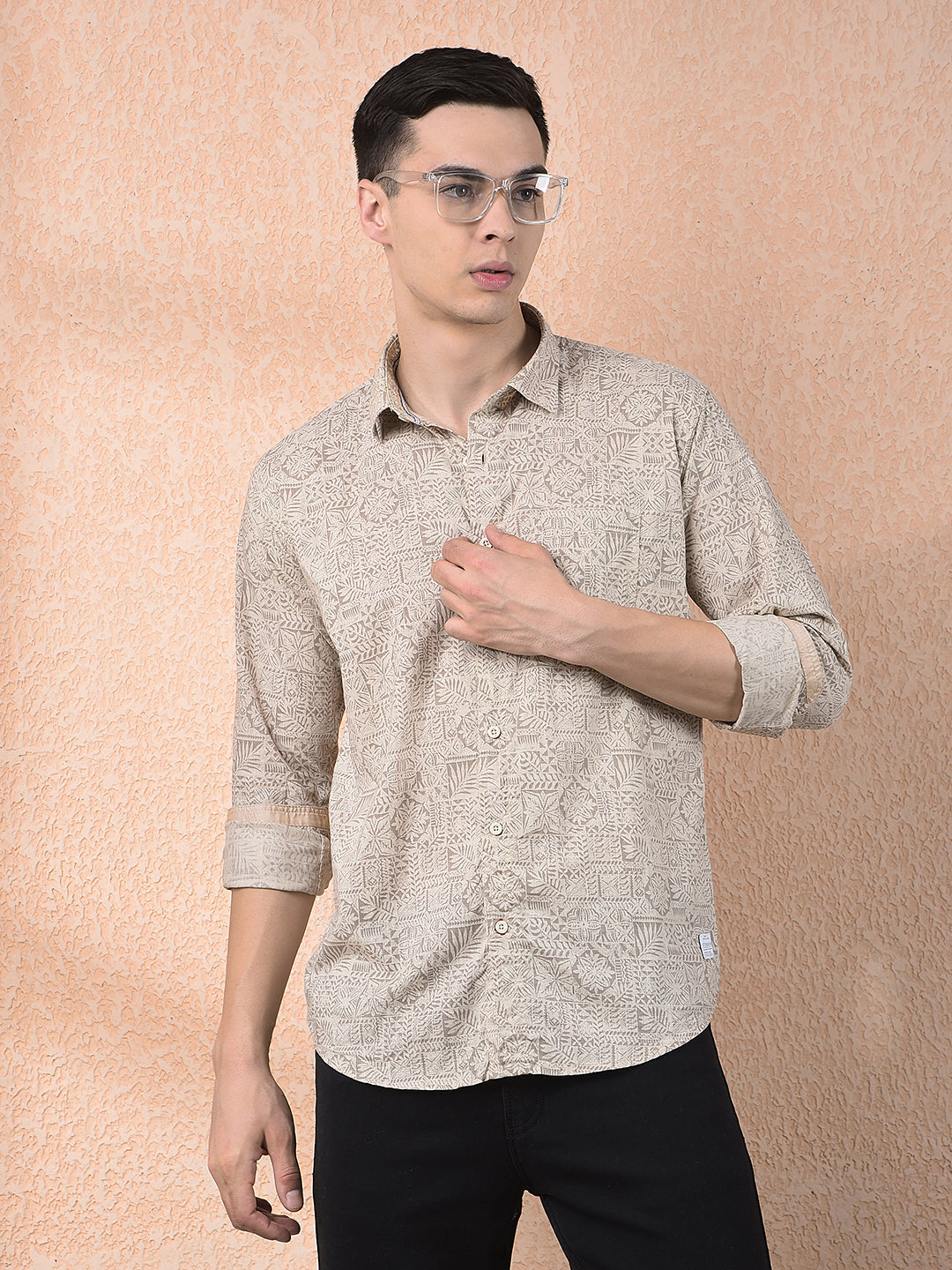 cobb natural printed slim-fit casual shirt