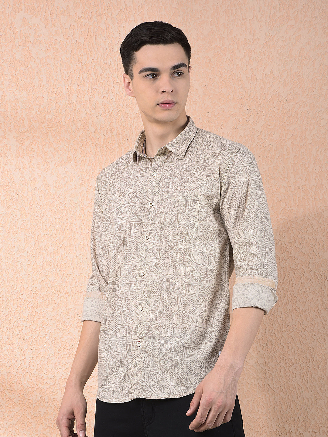 COBB NATURAL PRINTED SLIM-FIT CASUAL SHIRT
