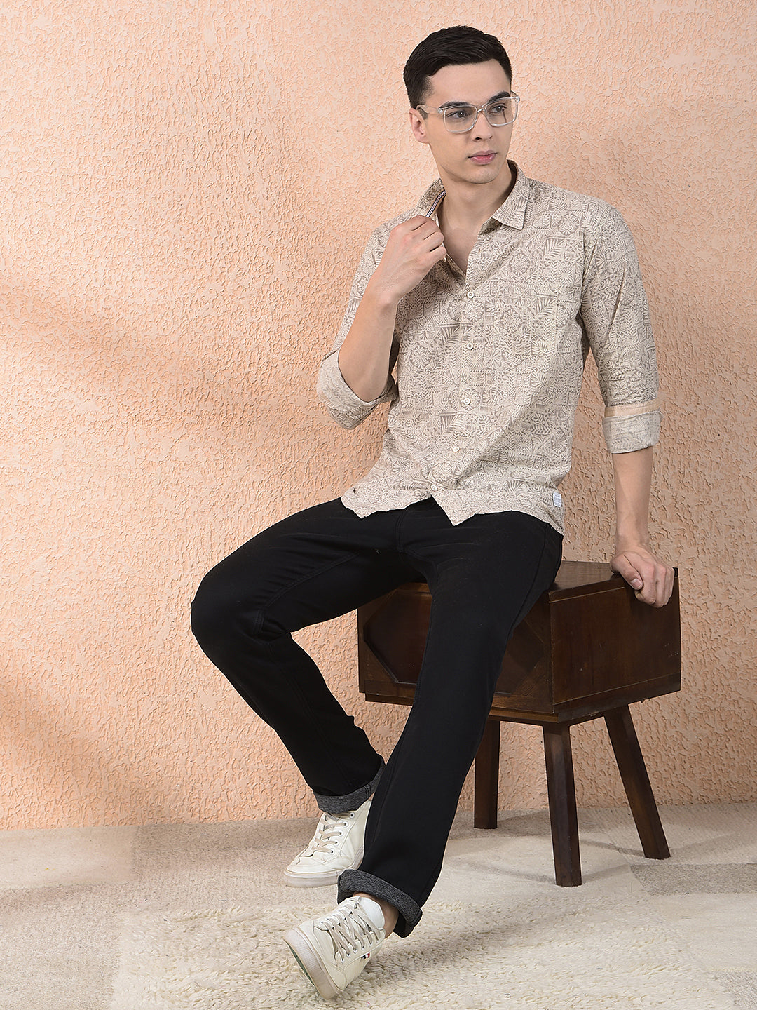 COBB NATURAL PRINTED SLIM-FIT CASUAL SHIRT