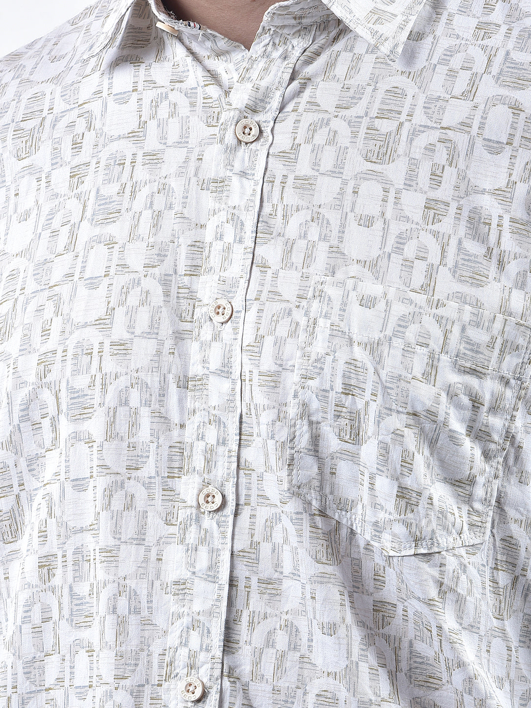 COBB BEIGE PRINTED SLIM-FIT CASUAL SHIRT
