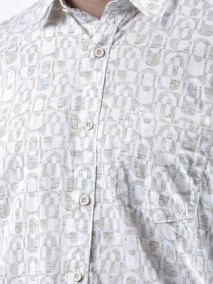 COBB BEIGE PRINTED SLIM-FIT CASUAL SHIRT