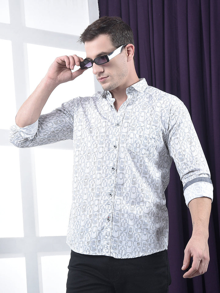 cobb grey printed slim-fit casual shirt