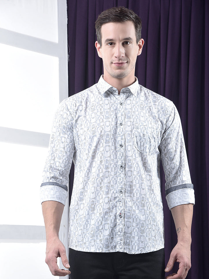 cobb grey printed slim-fit casual shirt