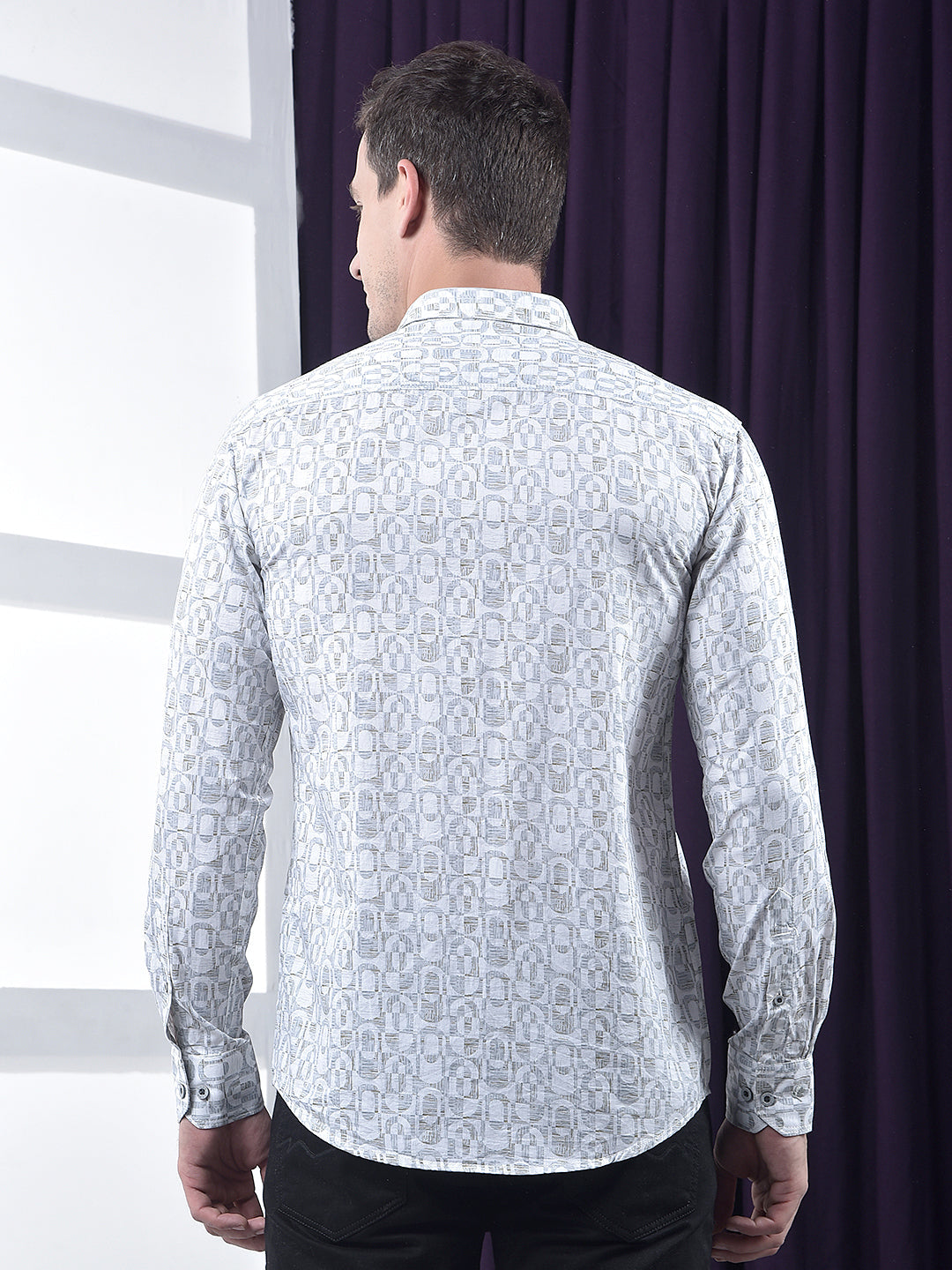 cobb grey printed slim-fit casual shirt