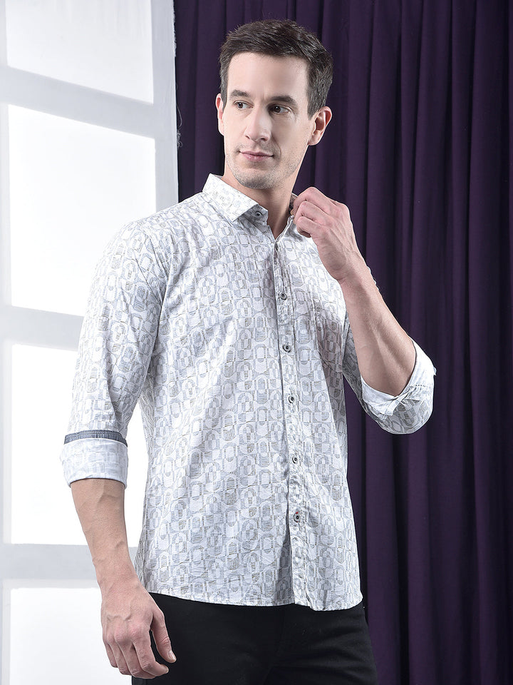 cobb grey printed slim-fit casual shirt