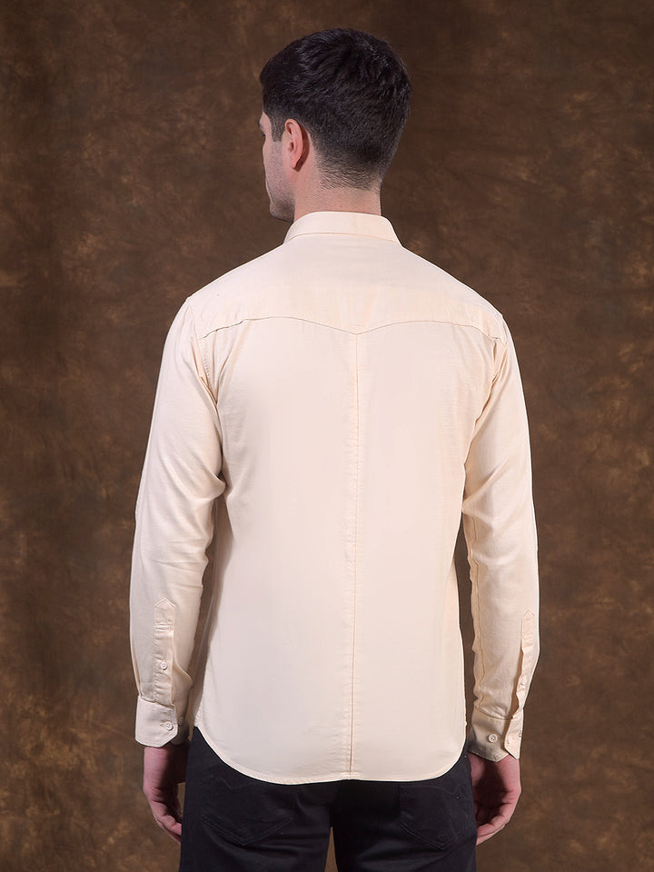 cobb beige solid slim-fit casual shirt