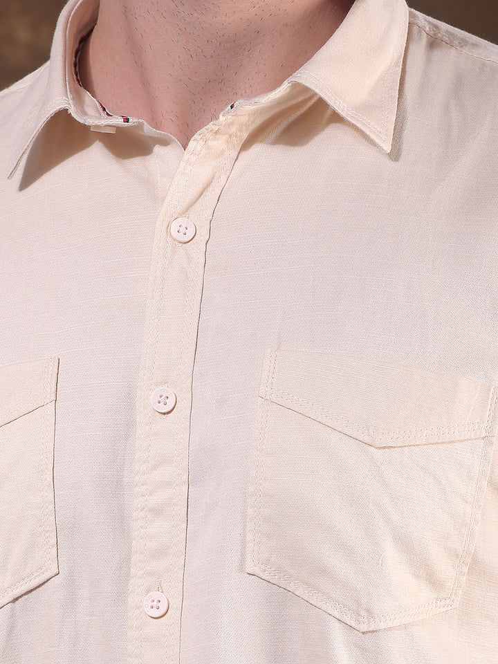 COBB BEIGE SOLID SLIM-FIT CASUAL SHIRT