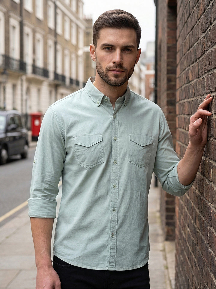cobb mint solid slim-fit casual shirt