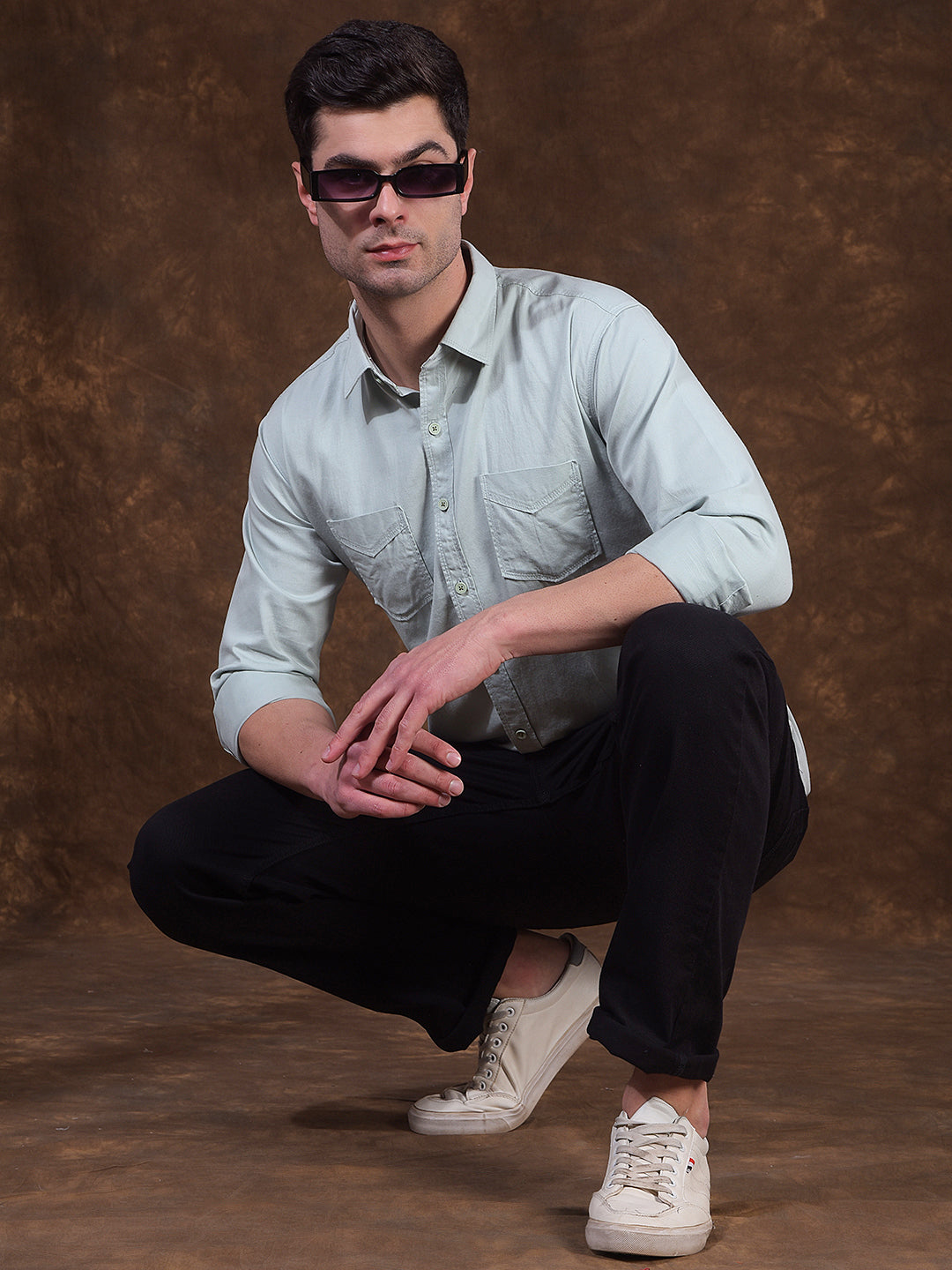 COBB MINT SOLID SLIM-FIT CASUAL SHIRT