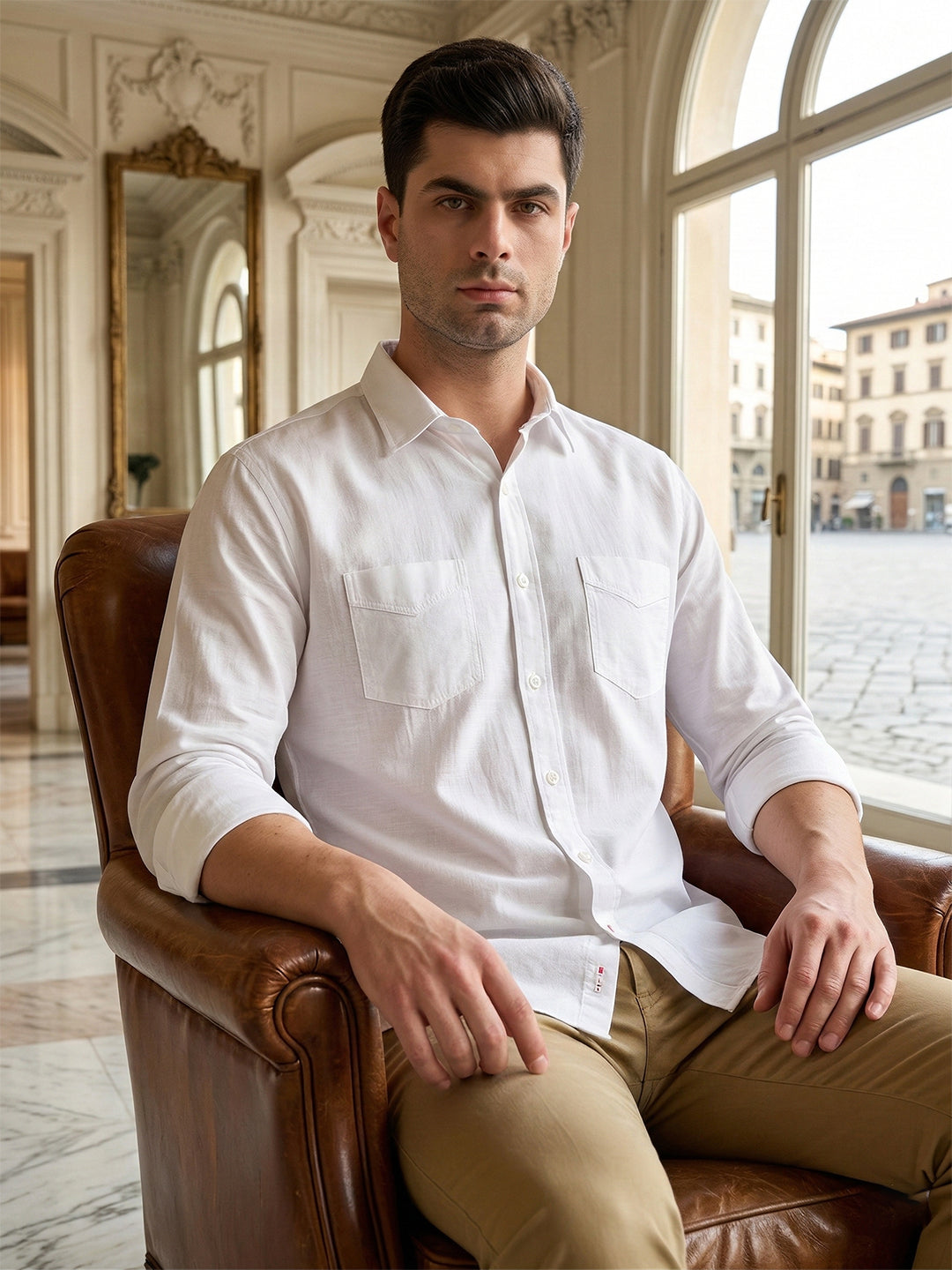 cobb white solid slim-fit casual shirt