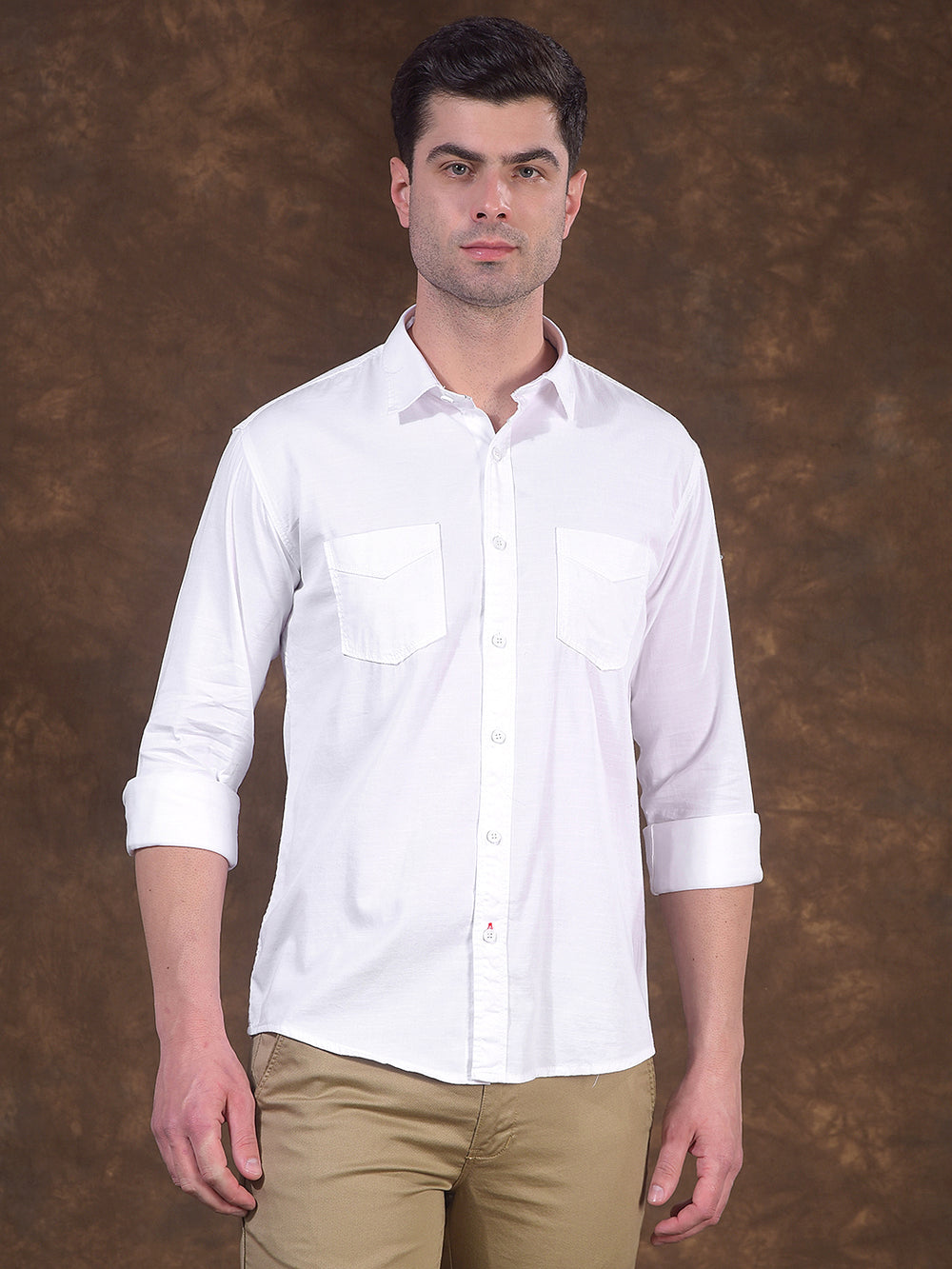 cobb white solid slim-fit casual shirt
