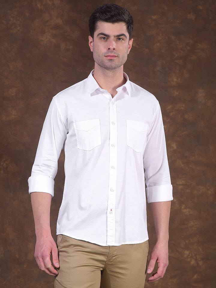 cobb white solid slim-fit casual shirt