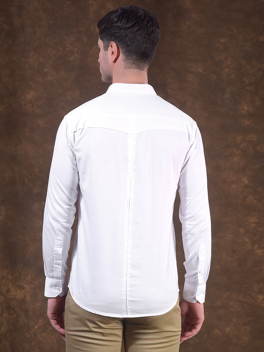 cobb white solid slim-fit casual shirt