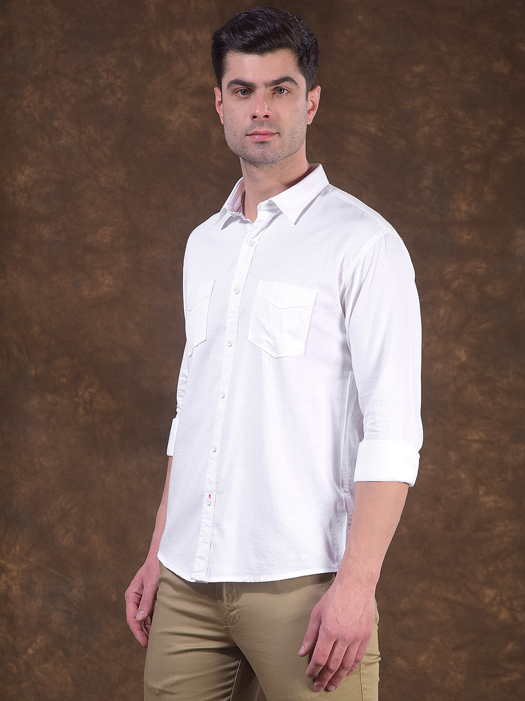cobb white solid slim-fit casual shirt