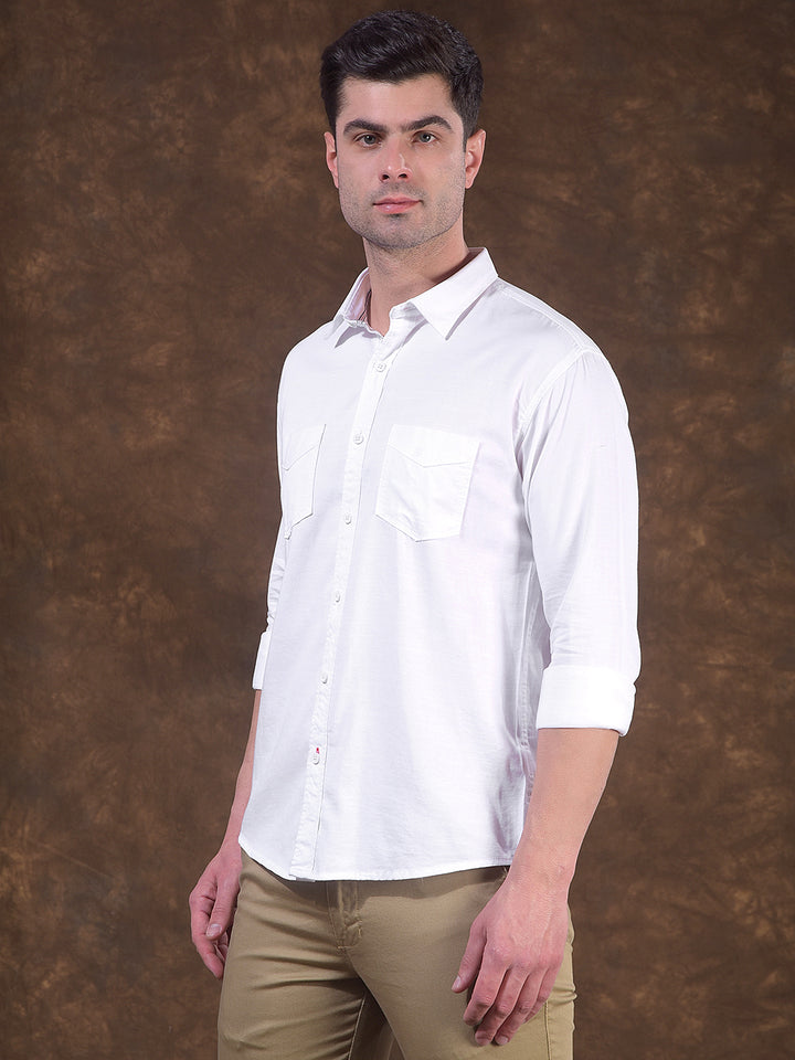 cobb white solid slim-fit casual shirt