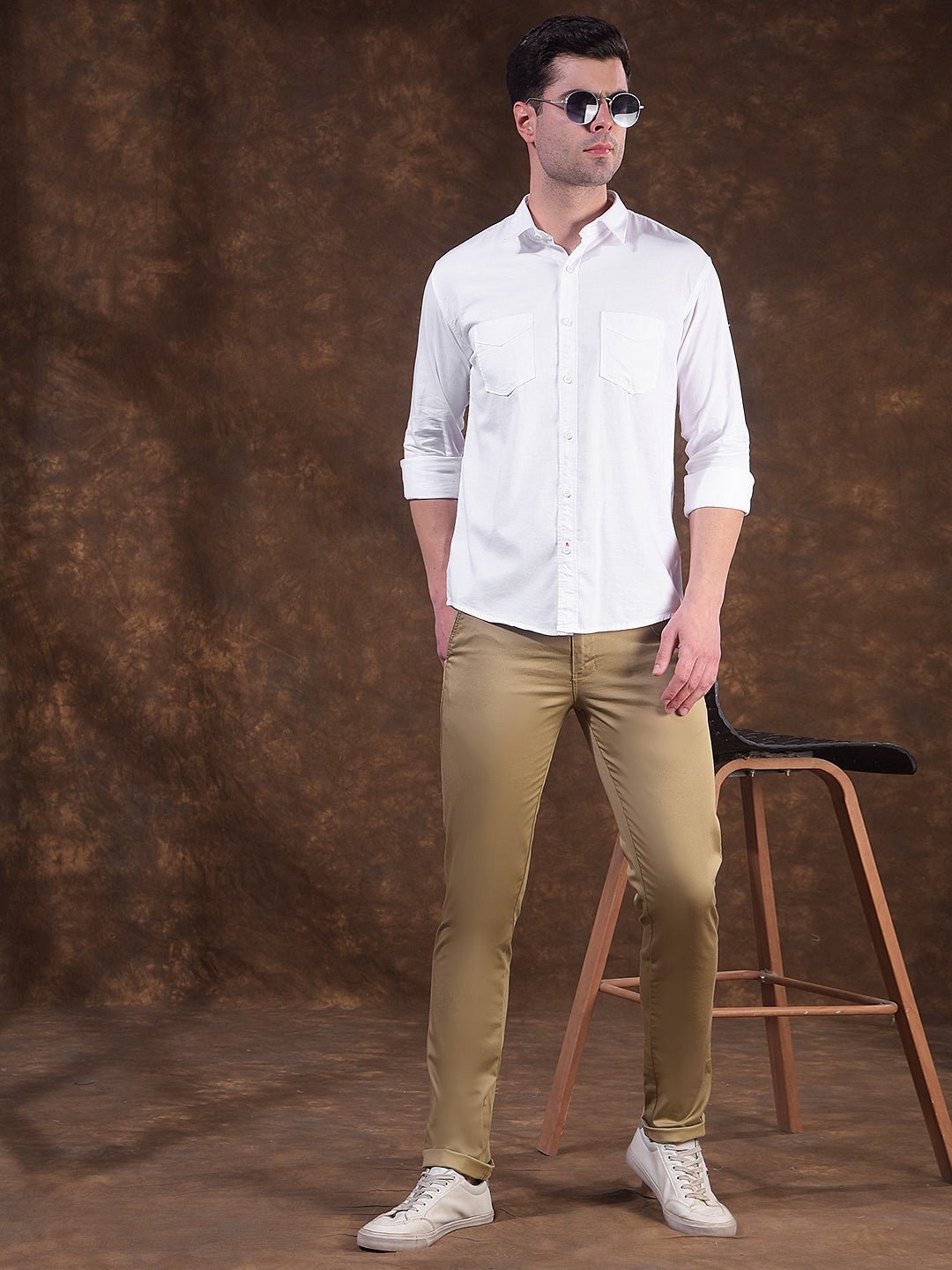 COBB WHITE SOLID SLIM-FIT CASUAL SHIRT