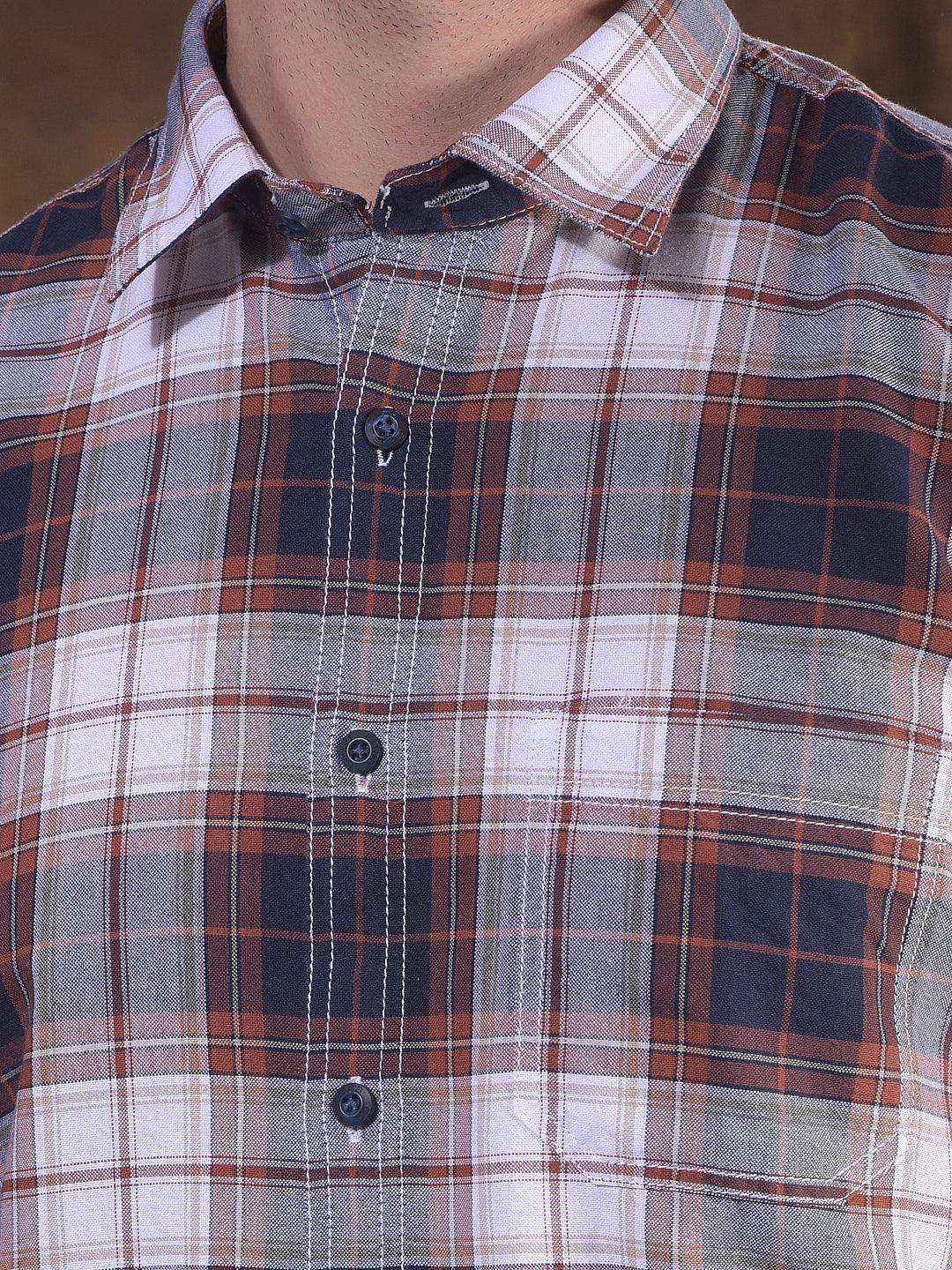 cobb navy checked slim-fit casual shirt