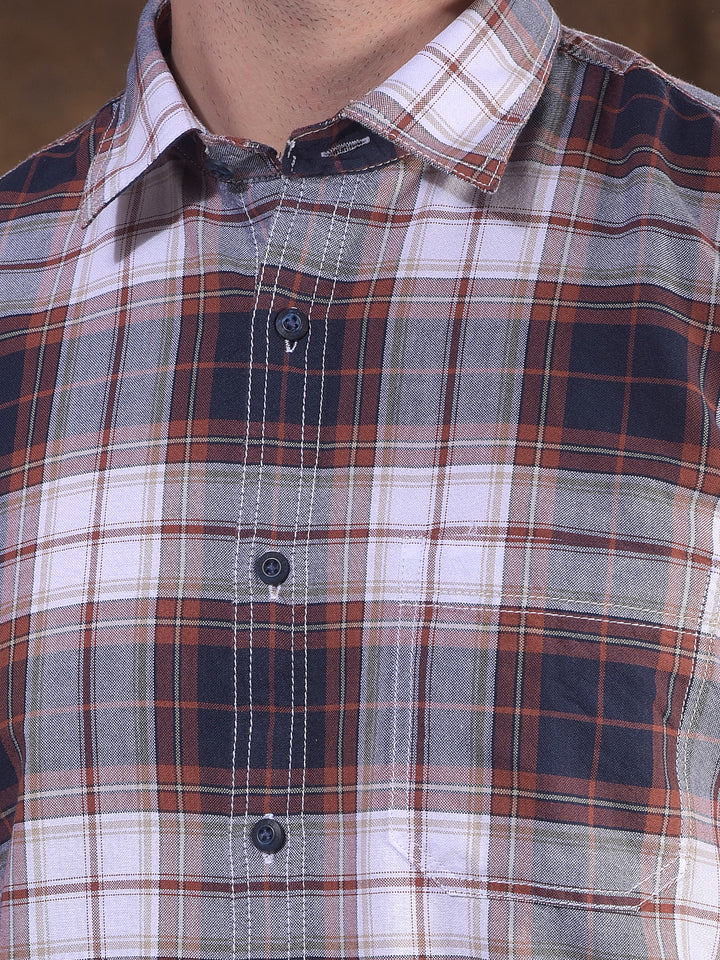 cobb navy checked slim-fit casual shirt