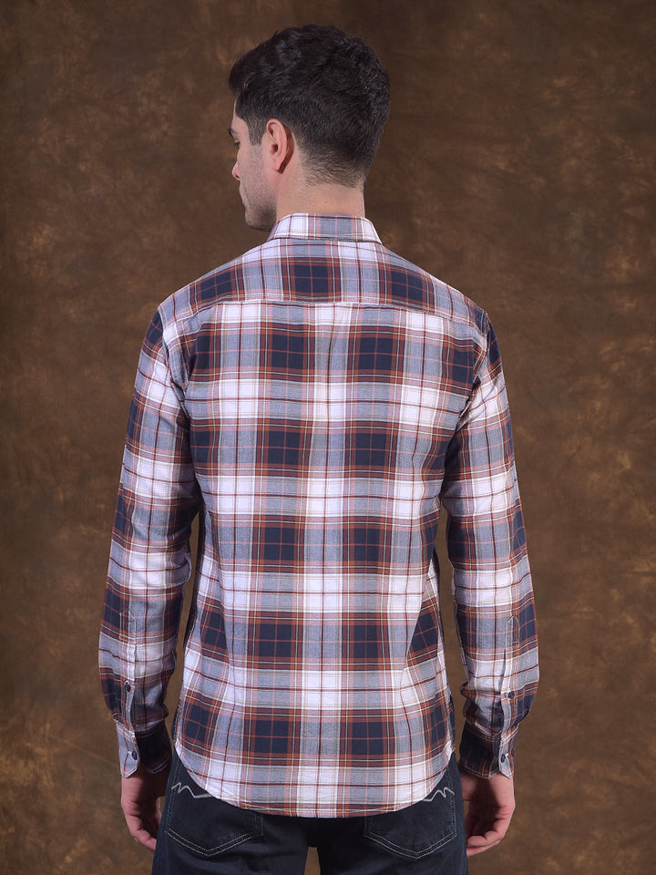 COBB NAVY CHECKED SLIM-FIT CASUAL SHIRT