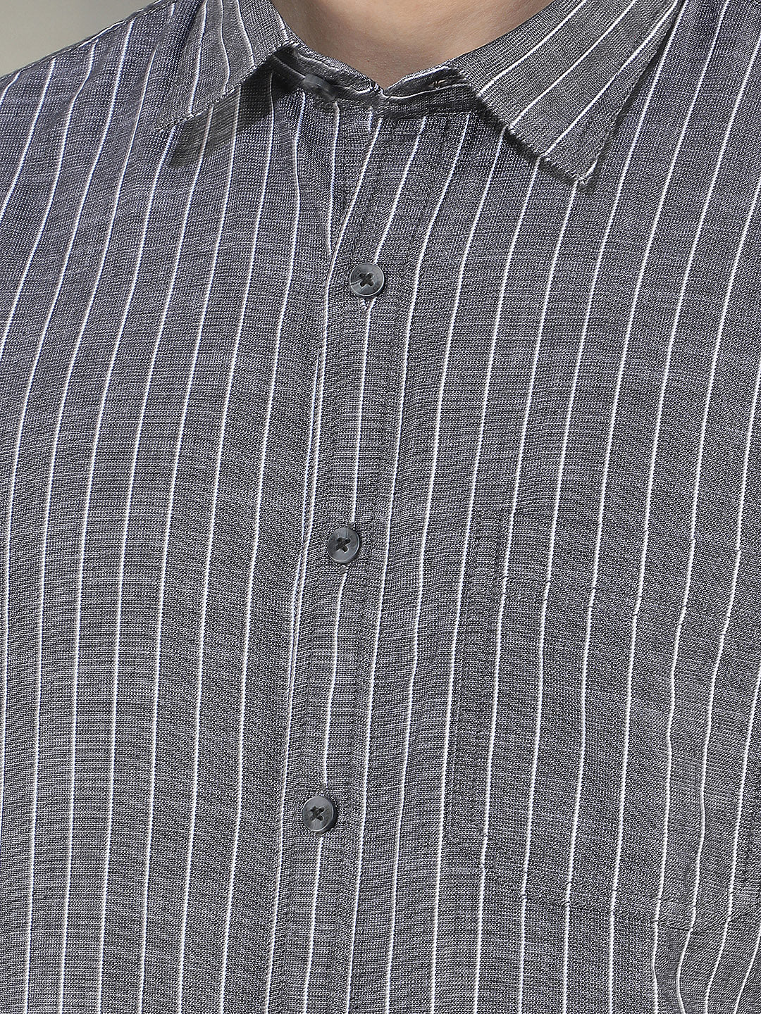carbon black striped slim-fit casual shirt
