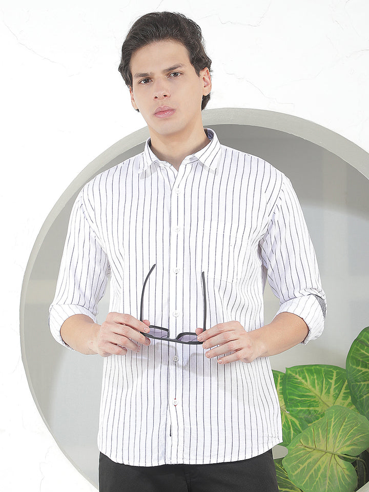 white striped slim-fit casual shirt