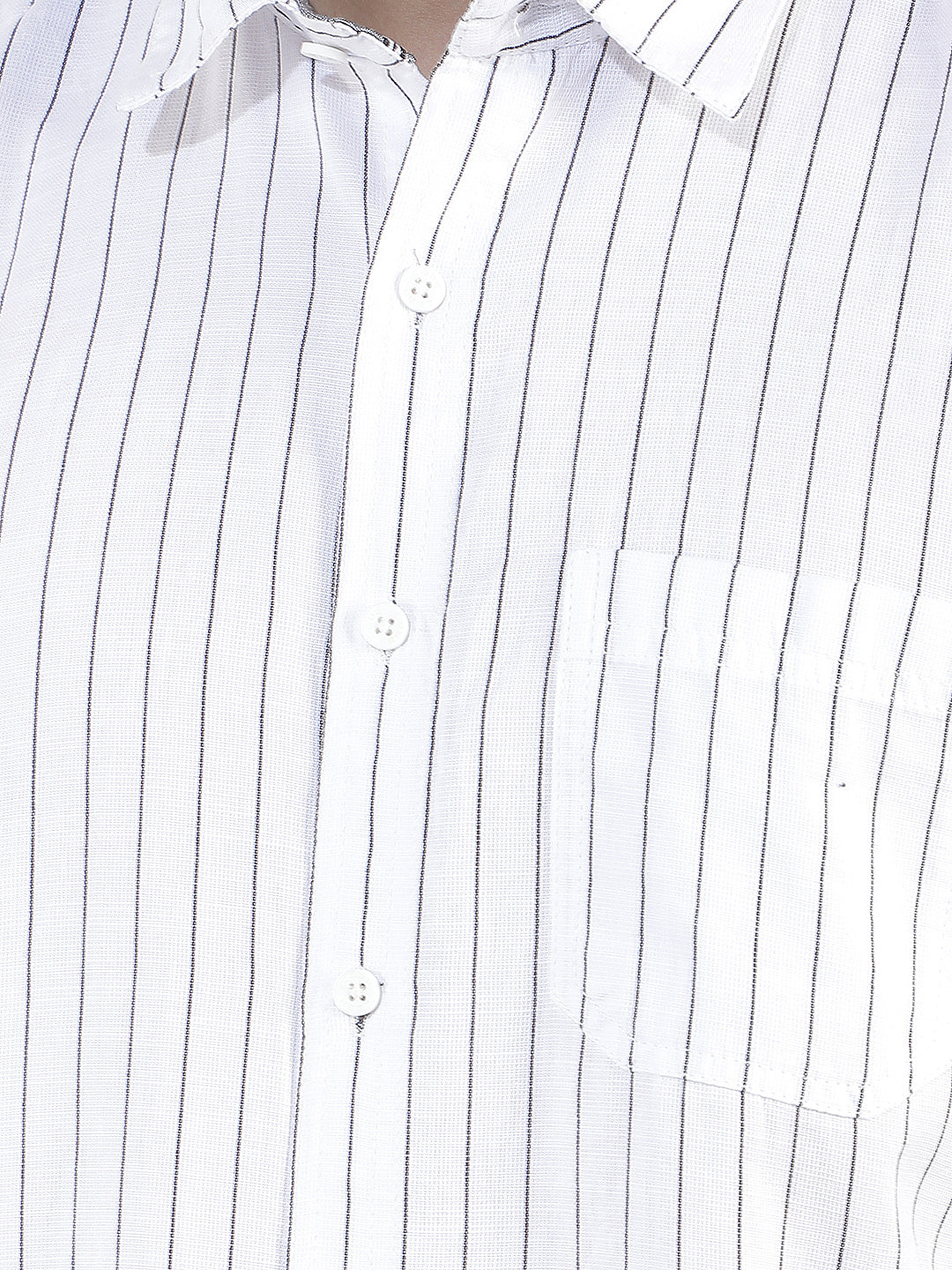 white striped slim-fit casual shirt