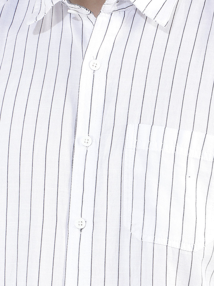 white striped slim-fit casual shirt