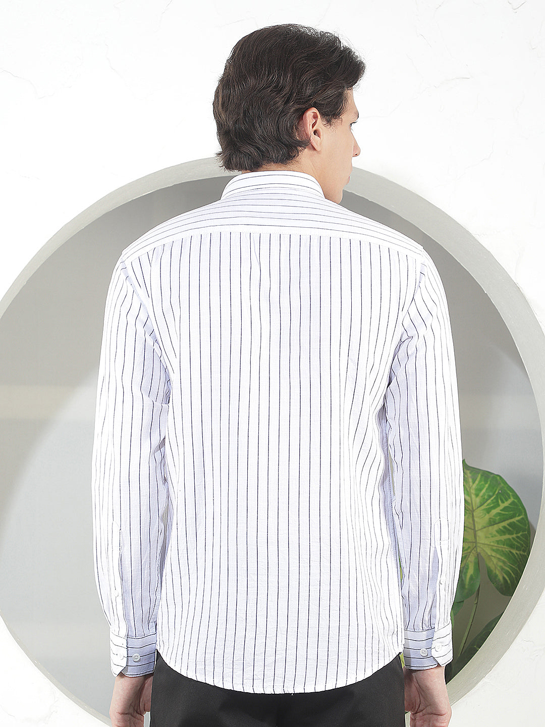 white striped slim-fit casual shirt
