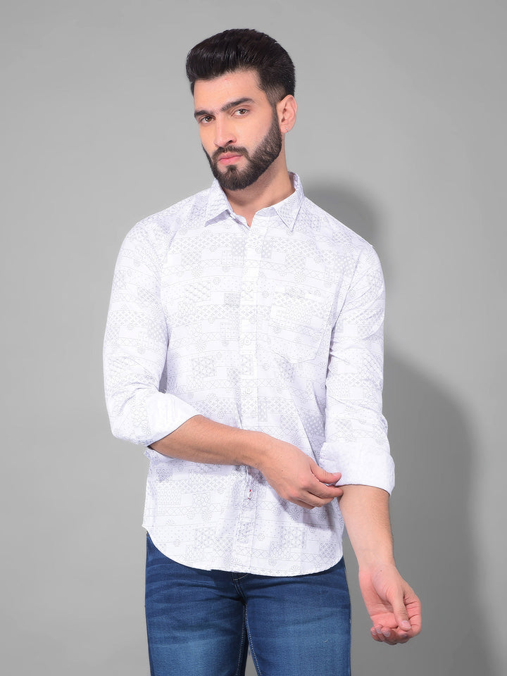 cobb white printed slim fit casual shirt