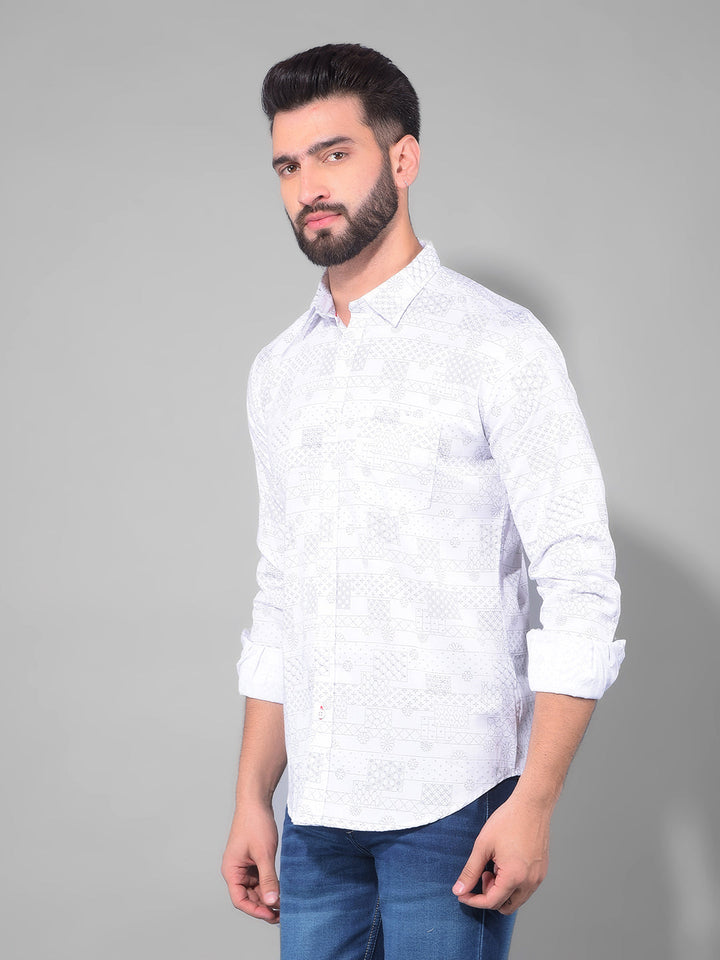 cobb white printed slim fit casual shirt