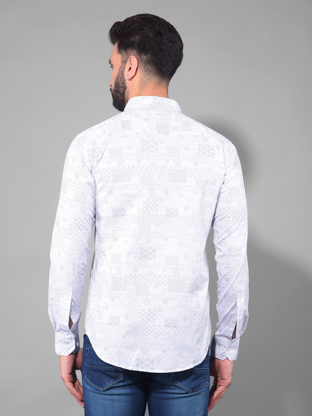 cobb white printed slim fit casual shirt