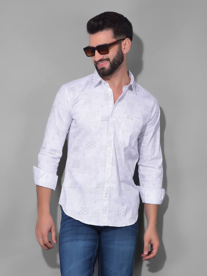 COBB WHITE PRINTED SLIM FIT CASUAL SHIRT