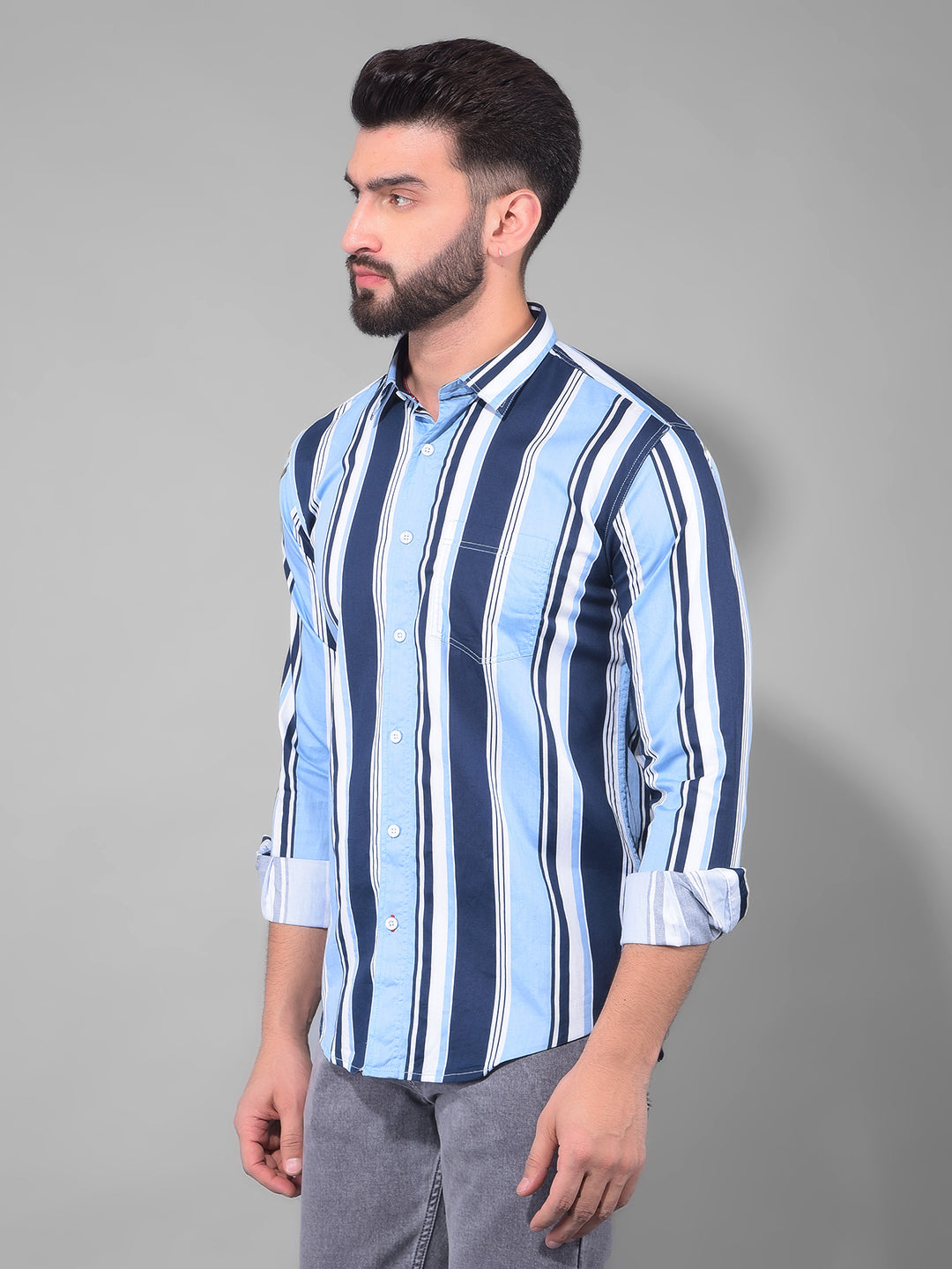 cobb navy sky striped slim fit casual shirt